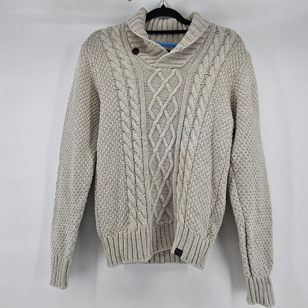 Chunky Cable Knit Shawl Collar Sweater‎ Boys 12 14Y Fisherman Preppy Old Money